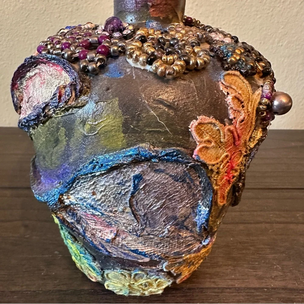 Boho Bohemian Luxe Bejeweled Decorative‎ Bottle Vase Vintage